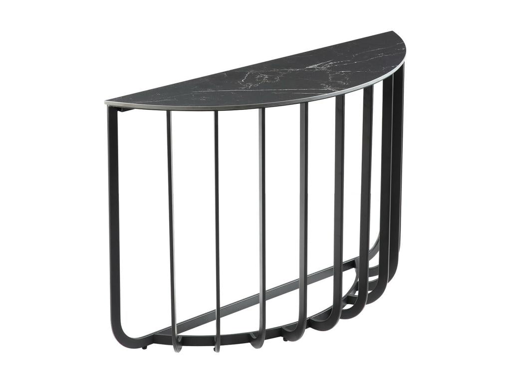 Vertchez - Console Demi-Lune Plateau Céramique Marbré Cadre Métal Gris Anthracite