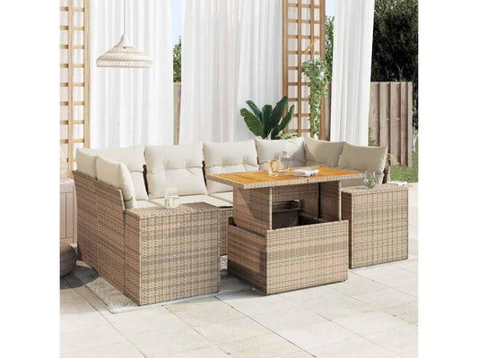 Salon de jardin avec coussins 7 pièces beige résine tressée
