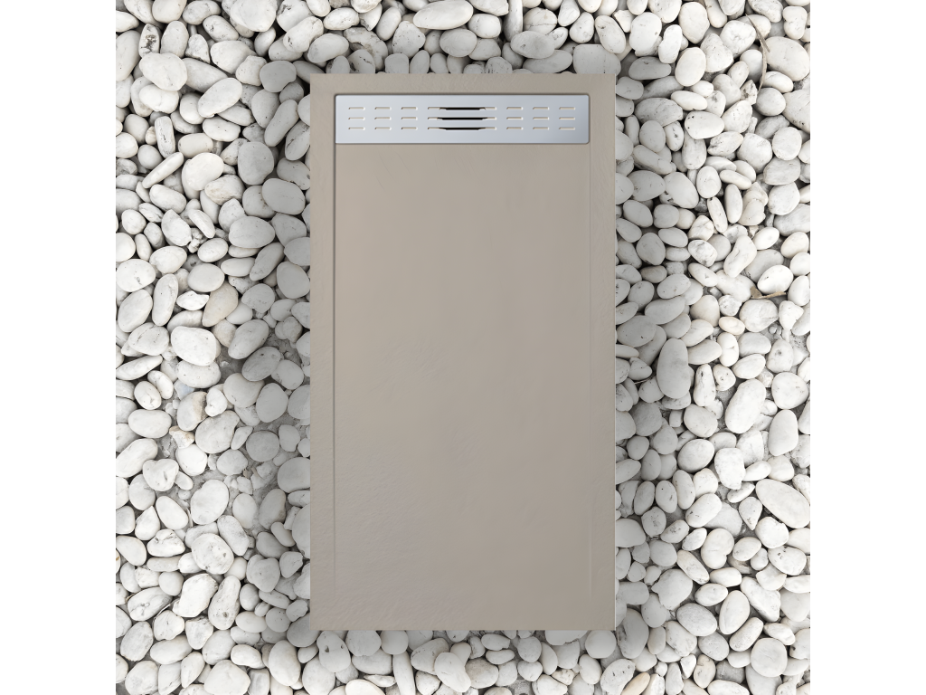 Receveur de douche 80x125 cm avec grille latérale Vertchez Slim Vertchez Ral 1001 en résine synthétique et poudre de marbre avec drain