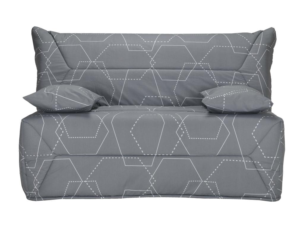 Banquette BZ 140x190 tissu graphique gris matelas 12cm Vertchez essentiel