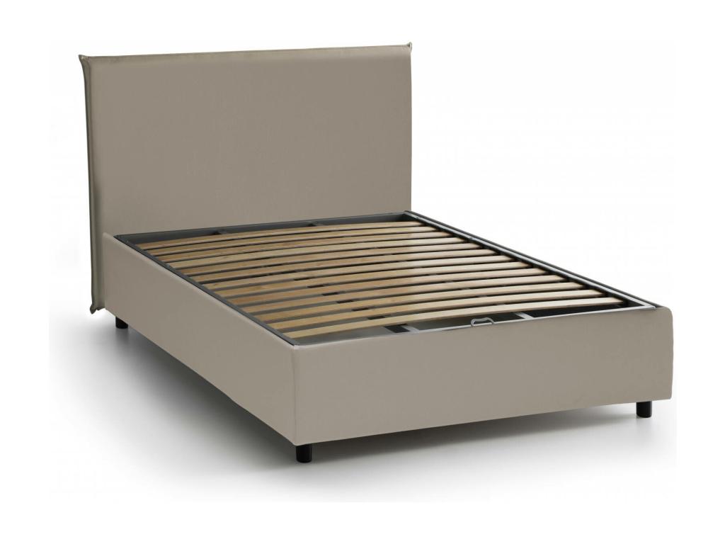 Lit double Vertchez Lit coffre avec revêtement en éco-cuir Made in Italy Ouverture frontale adapté pour matelas 140x200 cm gris tourterelle