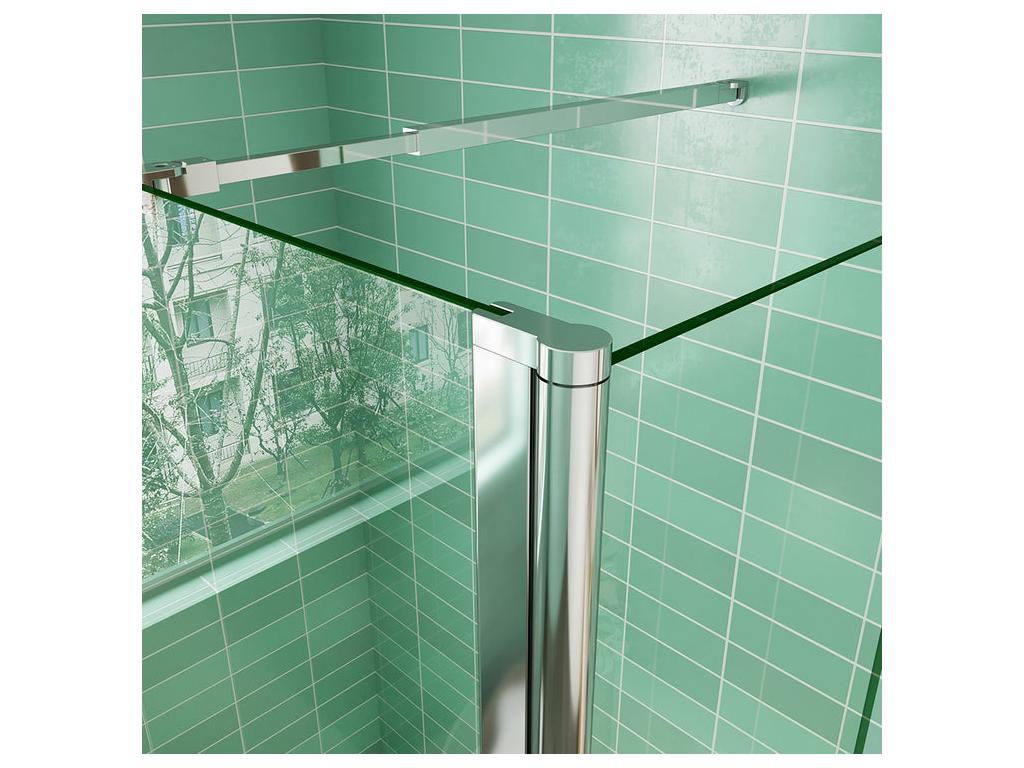 Paroi de douche à l'italienne 70x200cm avec retour pivotant 50x200cm - Verre securit - Avec barre de fixation 73-120cm en carré