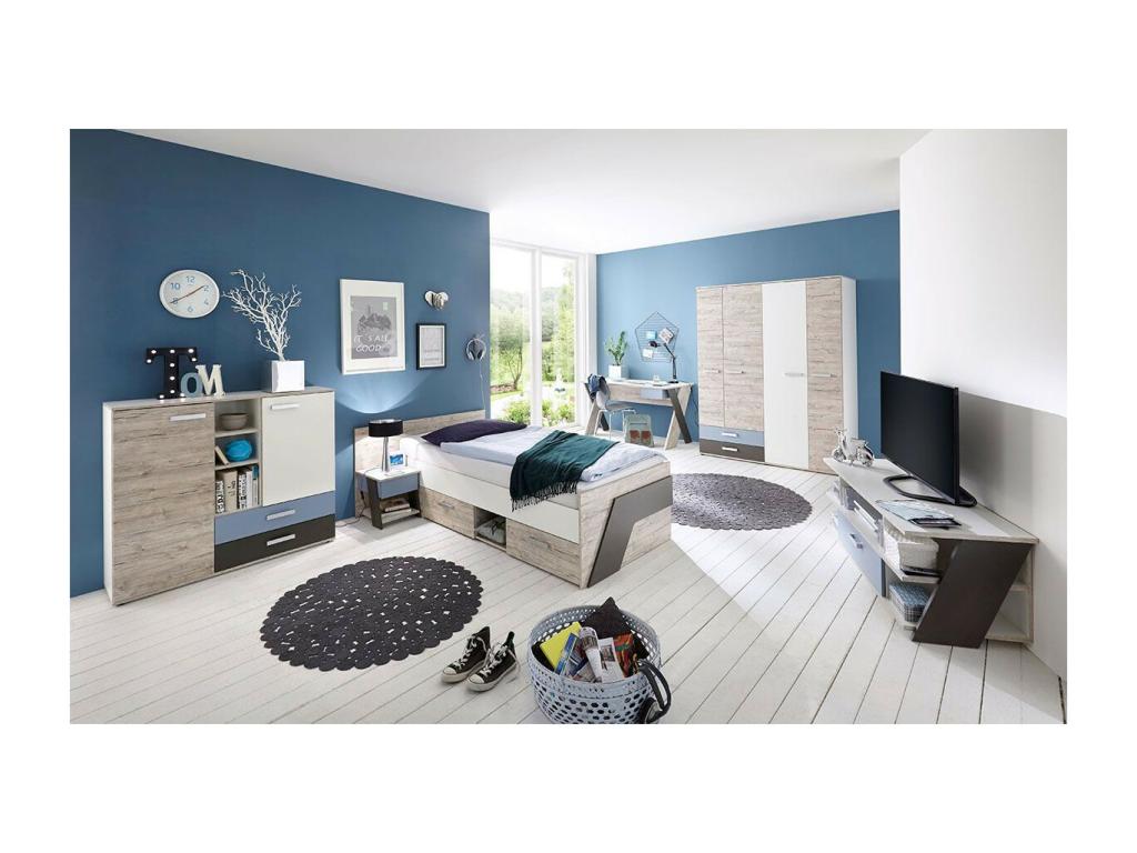 Meuble TV 5 Niches Vertchez 135cm Chêne / Blanc