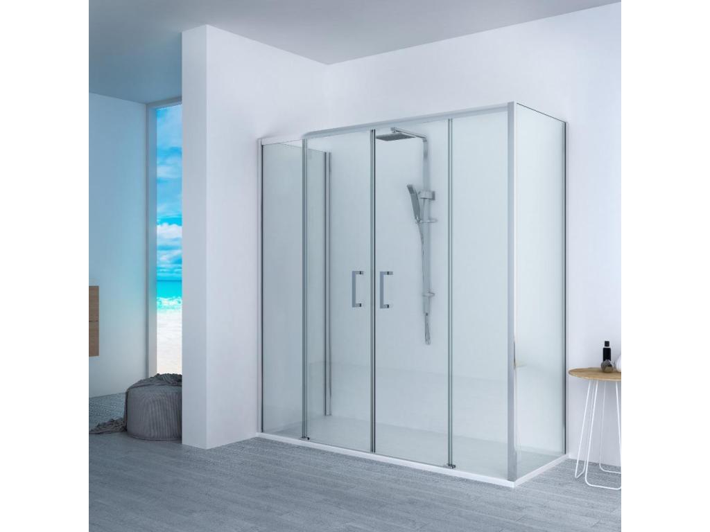 Receveur de Douche 65x160 cm Vertchez Slim Blanc Cabine de Douche 65x160cm Hauteur 200cm Avec Une Glace Fixe et Ouverture Centrale avec 4 Glaces