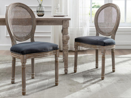 Lot de 2 chaises - Cannage velours et bois d'hévéa - Gris - Vertchez
