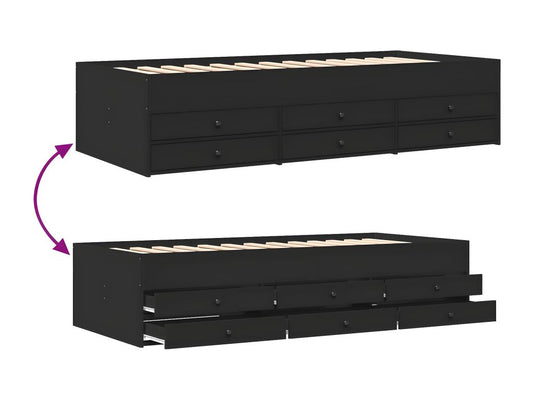 Lit de jour avec tiroirs noir 100x200 cm bois d'ingénierie