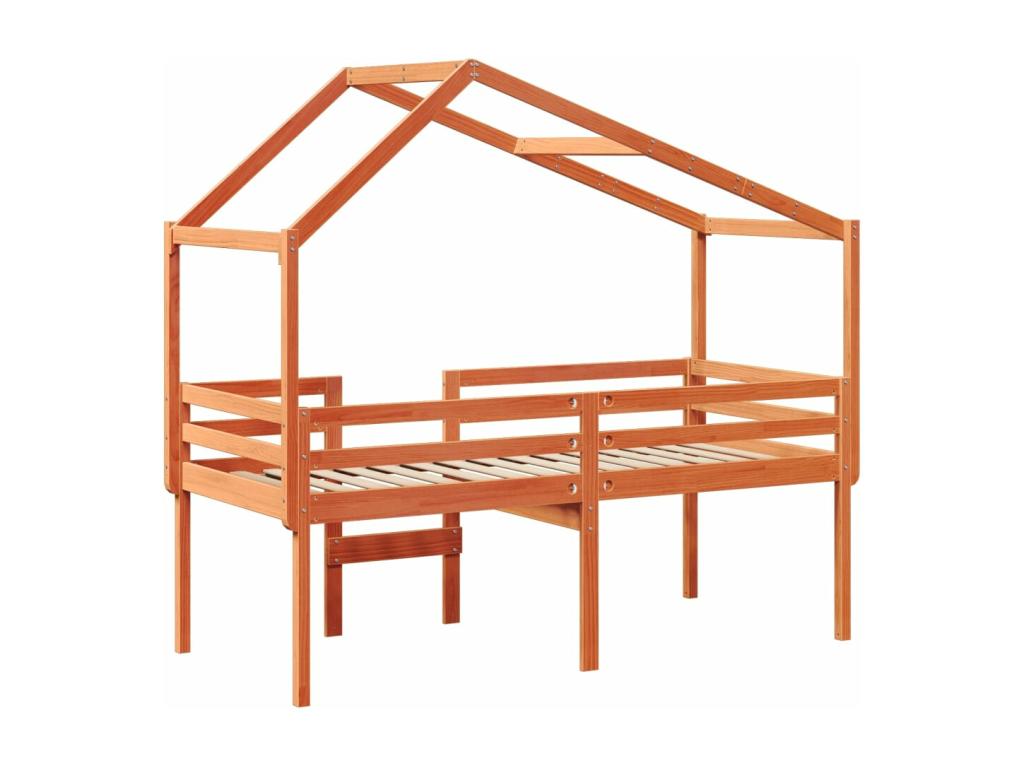 Lit haut avec toit cire marron 80x200 cm bois de pin massif