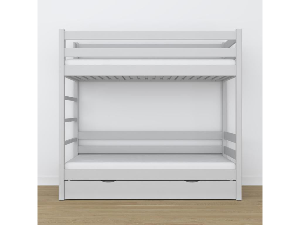 Lit superposé en bois - avec tiroir pour matelas N03 Gris 100x190