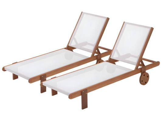 Lot de 2 bains de soleil en bois exotique Saïgon - Maple - Ecru