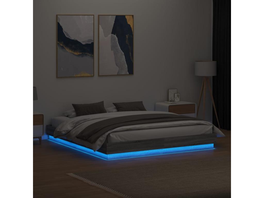 Cadre de lit avec Vertchezères LED Vertchez gris 180x200
