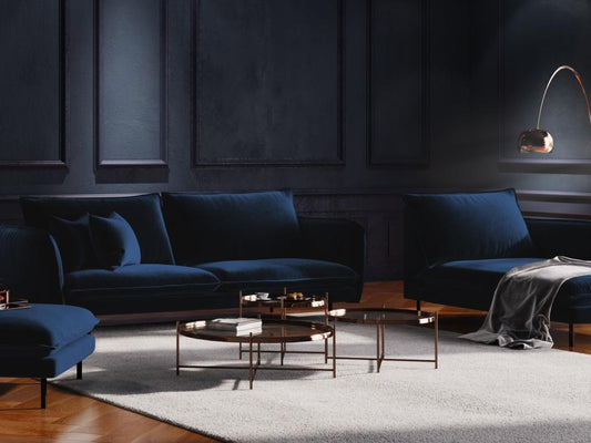 Vertchez - Méridienne droite Vertchez en velours bleu roi - 170x110x95cm