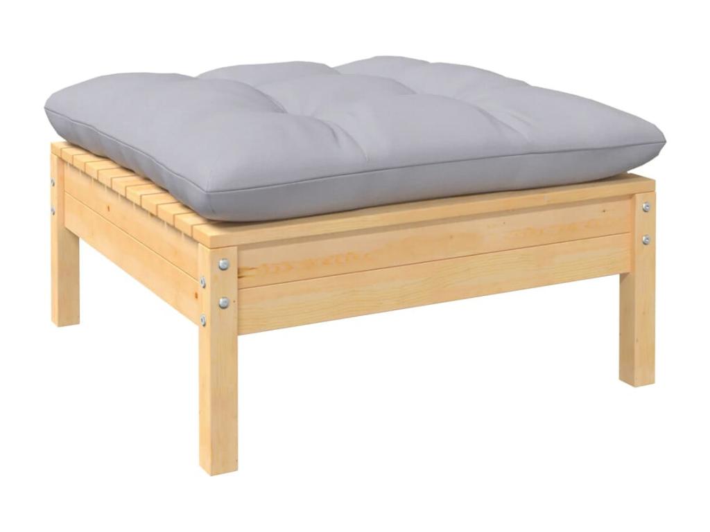 Salon de jardin 3 pièces avec coussins gris Bois de pin massif