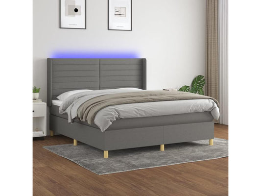 Sommier tapissier et matelas et LED Gris foncé 160x200 cm Tissu