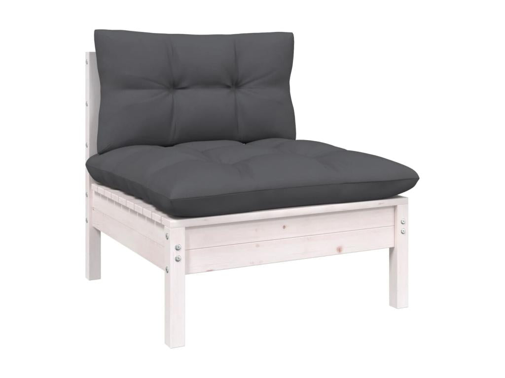 Salon de jardin 7 pcs avec coussins blanc bois de pin