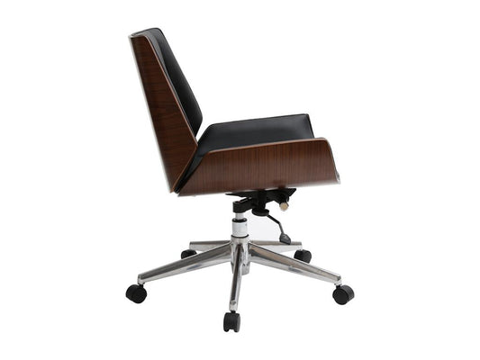 Chaise de bureau à Vertchez design noir bois foncé noyer et acier chromé CURVED