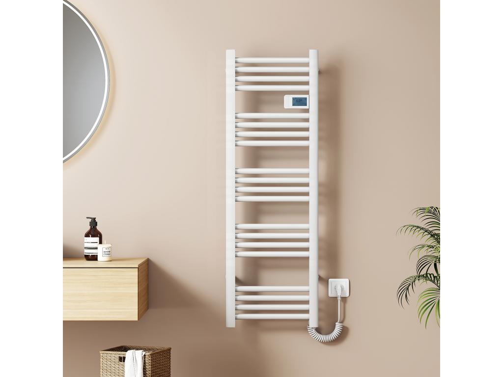 Vertchez Sèche-Serviettes Électrique 1200x400 mm Porte-serviettes de salle de bain électrique avec interrupteur tactile et minuterie Blanc 450W