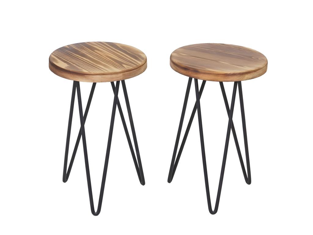 2x tabouret avec table Vertchez-A80 ensemble desgin industriel bois naturel