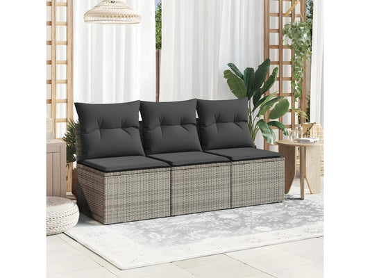 Garden sofa with cushions, 3-seater grey woven resin