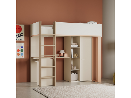Lit mezzanine avec bureau et armoire H183 cm - Vertchez