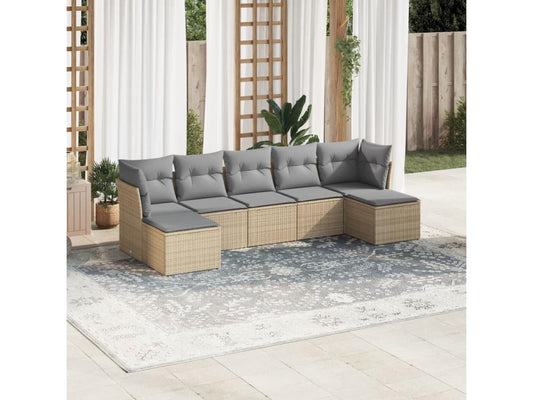 Salon de jardin avec coussins 7 pièces beige résine tressée