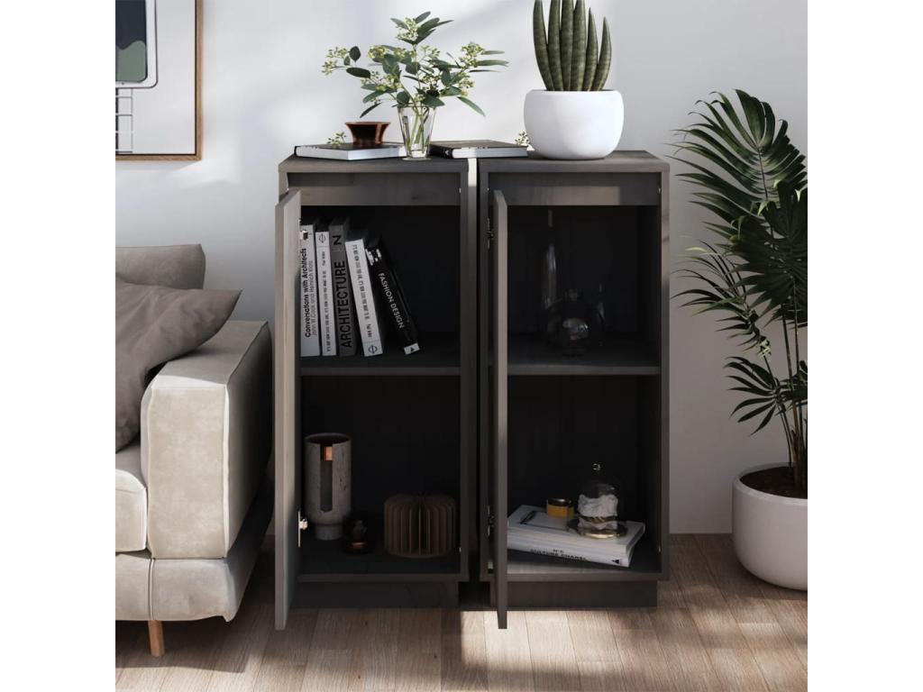 Buffets 2 pièces Gris 31.5x34x75 cm Bois massif de pin