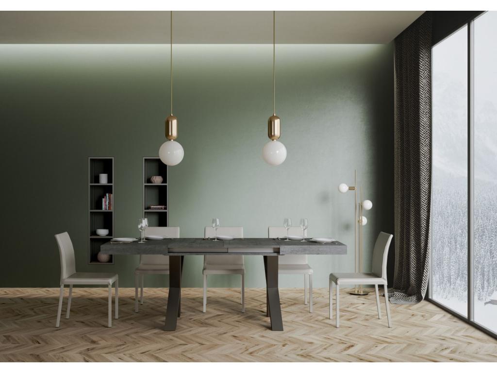 Table extensible 90x130/390 cm Vertchez Gris Béton cadre Anthracite