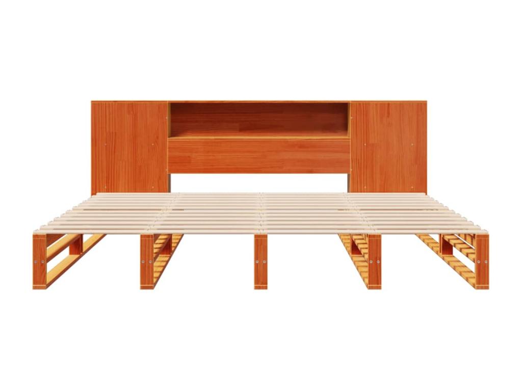 Lit bibliothèque sans matelas cire marron 200x200cm bois massif