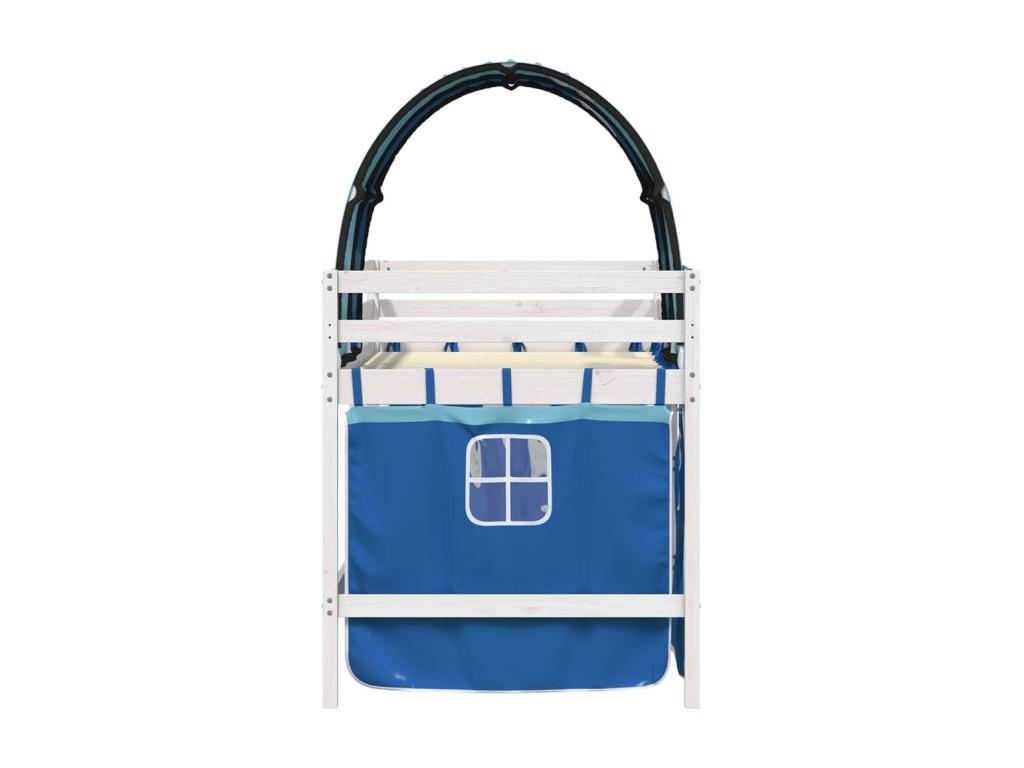 Lit mezzanine enfants avec tunnel bleu 80x200 bois pin massif