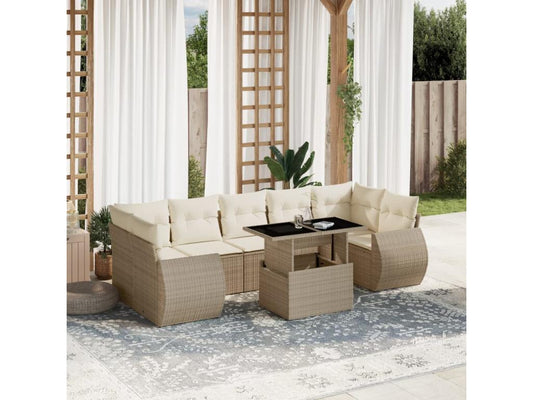 Salon de jardin avec coussins 8 pcs beige résine tressée