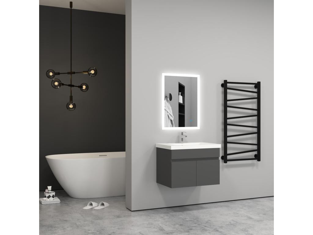 60cm Meuble salle de bain anthracite 2 portes avec une vasque à poser Vertchez