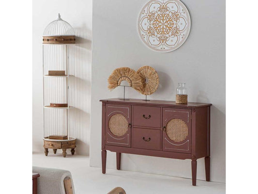 Buffet en bois et rotin marron 106x40x78h