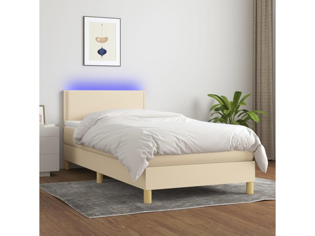 Sommier tapissier avec matelas et LED Crème 90x190 cm Tissu