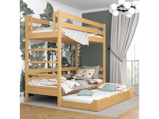 Lit superposé en bois - avec tiroir pour matelas N03 Pin Naturel 90x180