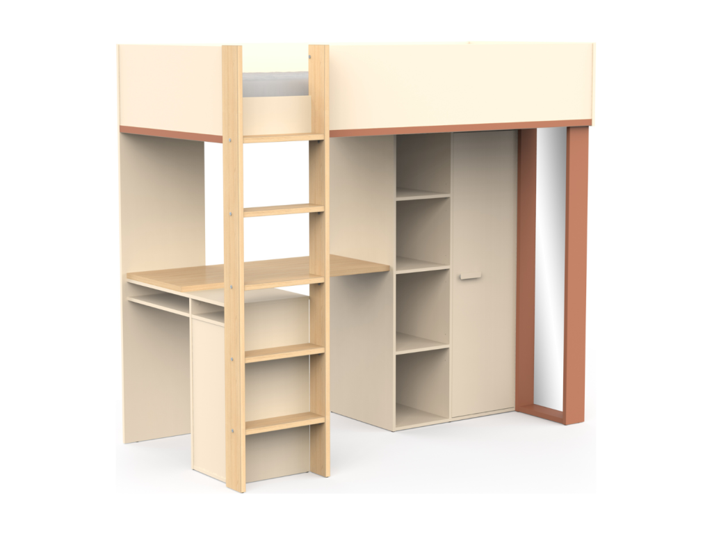Lit mezzanine avec bureau et armoire H183 cm - Vertchez
