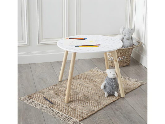 Table enfant coloris blanc motif étoiles - Diamètre 60 x Hauteur 43.5 cm