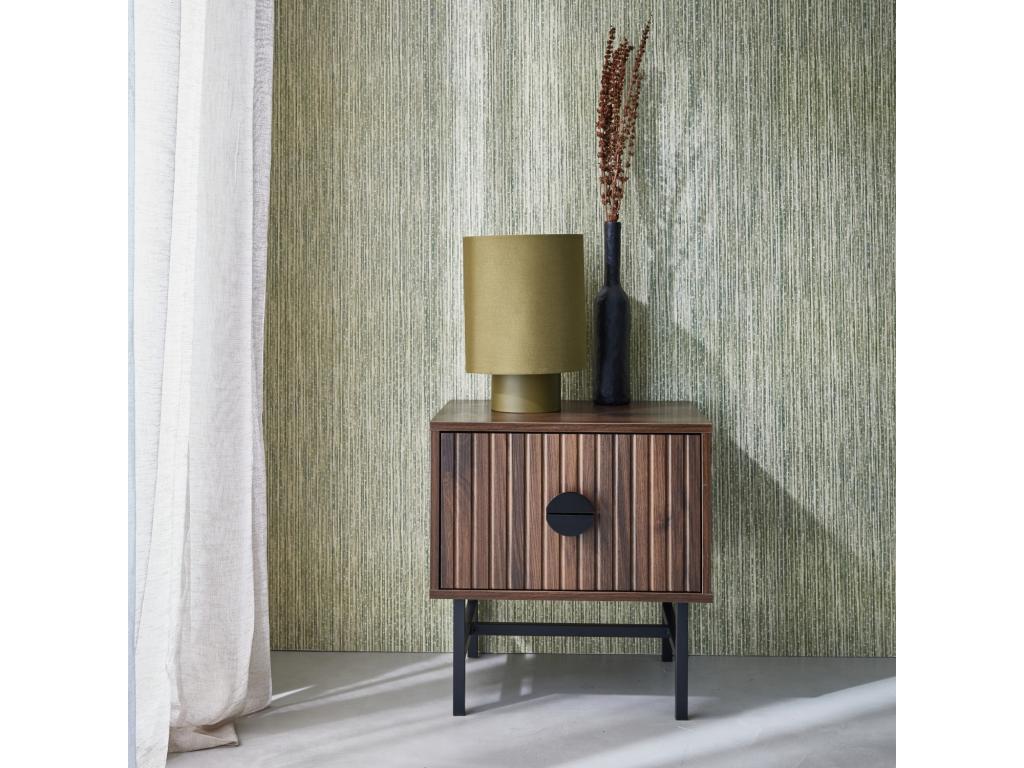 Table de chevet effet bois foncé décor bois rainuré- un tiroir- L 48 x l 39 x H 50cm