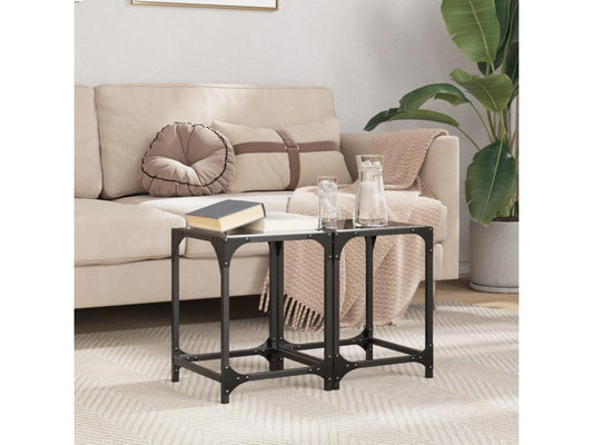 Tables basses avec dessus en verre noir 2 pièces 30x30x40 cm acier