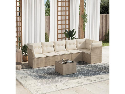 Salon de jardin avec coussins 7 pièces beige résine tressée