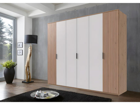 Armoire avec corniche placard coloris blanc imitation chêne Vertchez - L- 270 x H- 210 x P- 58 cm