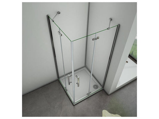 Cabine de douche battante 100x80x195cm en 6mm verre securit anticalcaire porte de douche pivotante avec petite barre fixée d'angle
