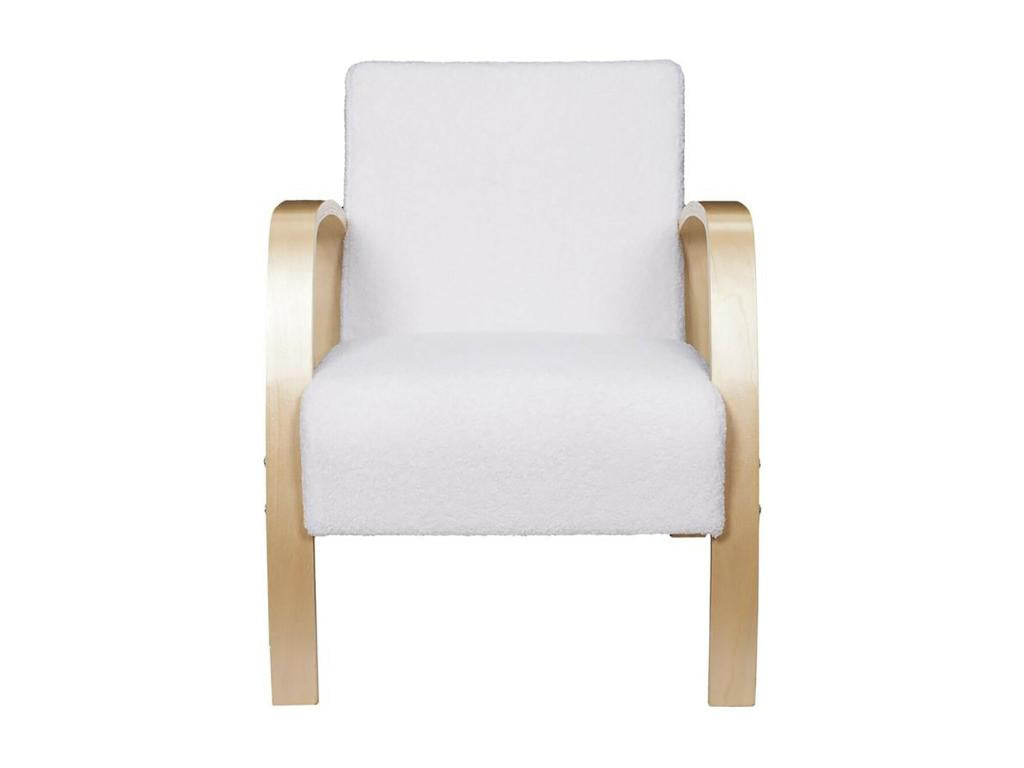 Vertchez - Fauteuil en Tissu Bouclettes Blanc Accoudoirs Bois