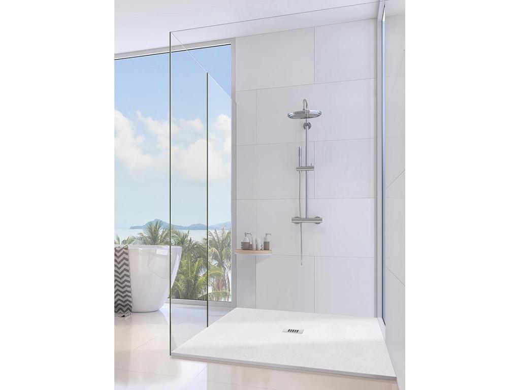 Receveur de Douche 80x190 cm Vertchez Extra Slim Blanc En Résine Synthétique et Poussière de Marbre Avec Vidage Gratuit