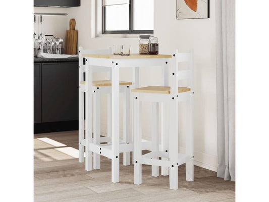 Ensemble de bar 3 pcs Blanc Bois de pin massif