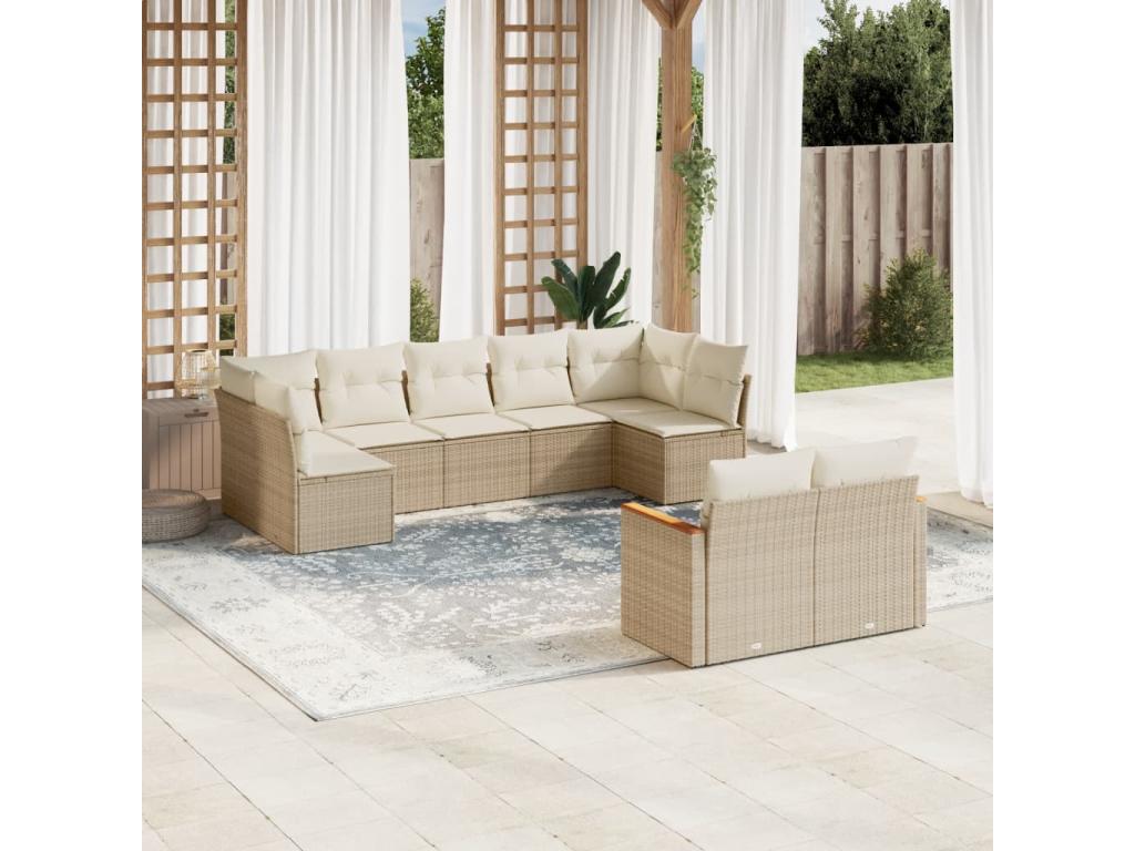 Salon de jardin avec coussins 9 pièces beige résine tressée