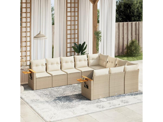 Salon de jardin avec coussins 10 pcs beige résine tressée