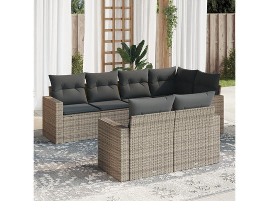 Salon de jardin avec coussins 7 pcs gris résine tressée