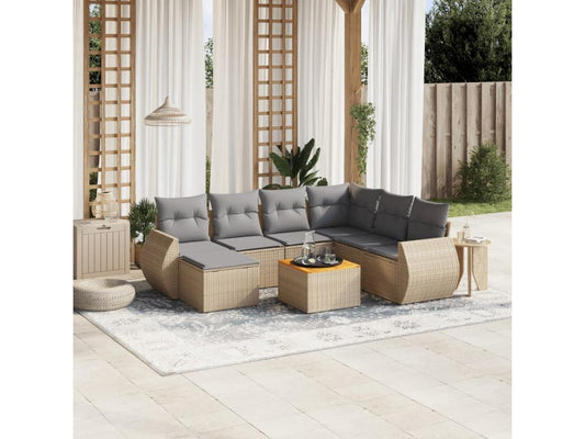 Salon de jardin avec coussins 8 pcs beige résine tressée