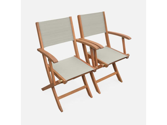 Fauteuils de jardin en bois et textilène - Vertchez Gris Vertchez - 2 fauteuils pliants en bois d'Eucalyptus huilé et textilène