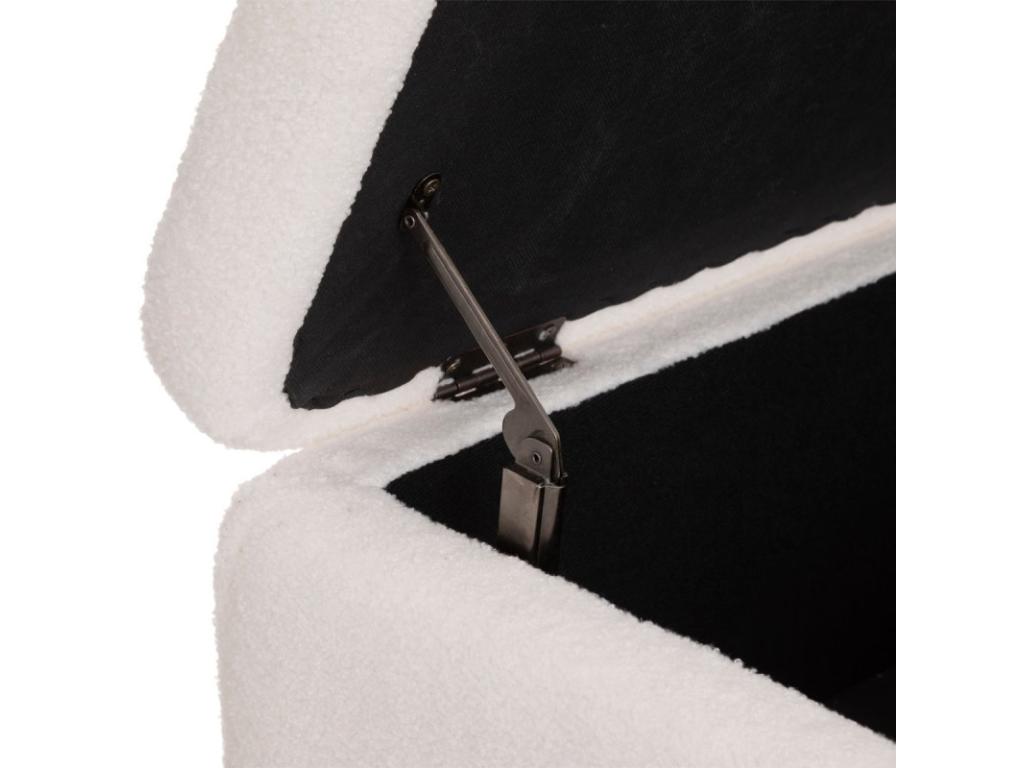 Banc Coffre tissu blanc à bouclettes et pieds en métal 100x40 cm