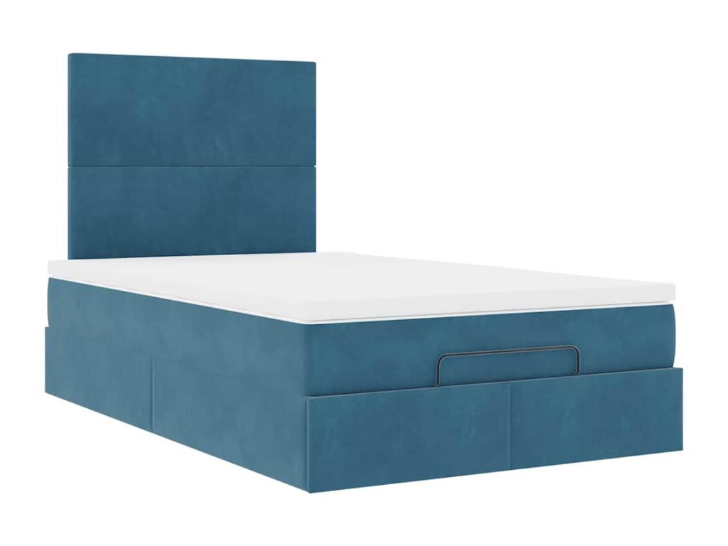 Cadre de lit ottoman avec matelas bleu foncé 120x190 cm velours